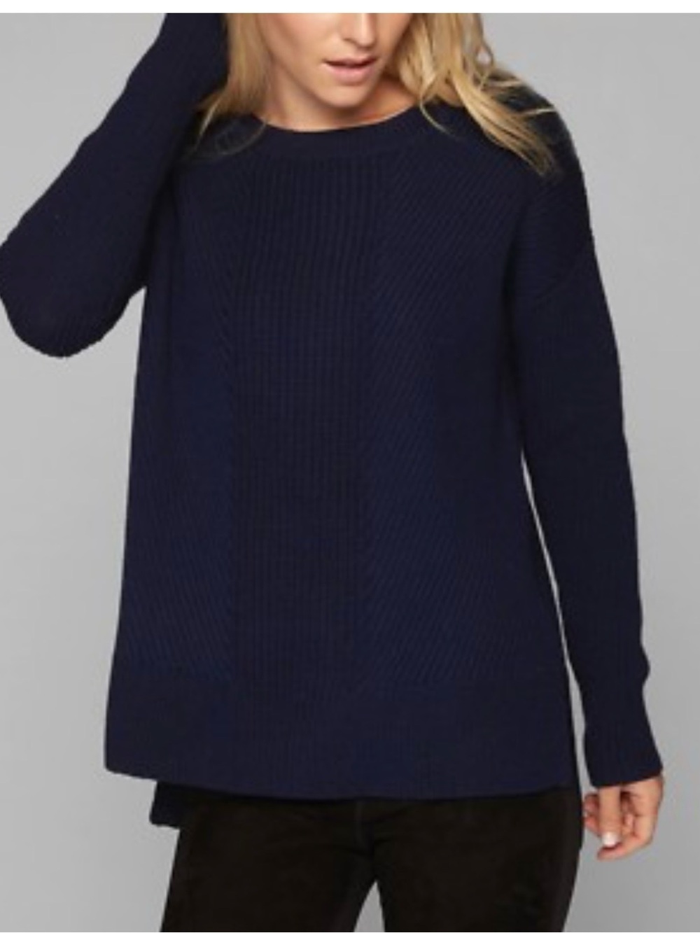 Athleta Navy Ribbed Crewneck pullover Sweater wool cashmere blend size XL